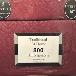 Traditional At Home 6pc Full Sheet Set Red Plum Diamond embossed